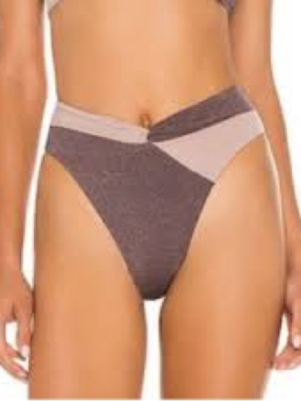 l*space Two-Tone Brown and Cream High-Waist Bikini Bottom